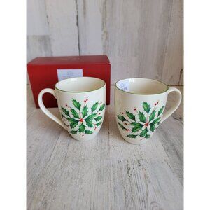 Lenox holiday 14oz‎ mistletoe mug set Xmas home decor
